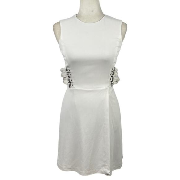 A.L.C. Women's Size 0 Anderson Crepe Mini Dress Buckle Waist Detail Coastal - Picture 2 of 14